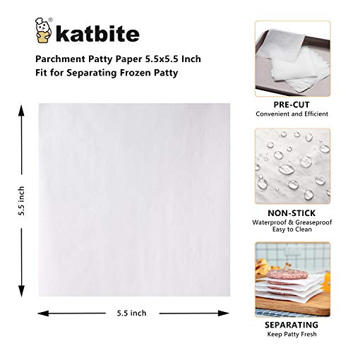 Katbite Parchment Paper Squares-300, 5x5 in Parchment Square for Making Hamburger Patty