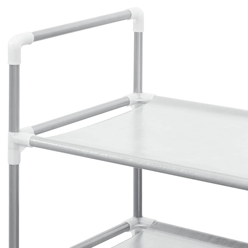 Zapatero con 10 estantes de metal y tela no tejida plateada, ahorra espacio para pasillo y pasillo, zapatero estrecho con marco tubular resistente, organizador apilable y resistente al polvo
