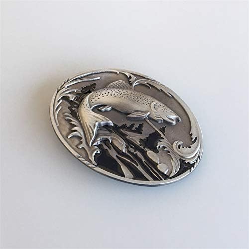 JEAN'S FRIEND Vintage Style Fish Fishing Wildlife Fisherman Elephant Western Oval Belt Buckle - Image 3