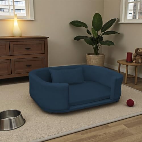 Cama para Cães Poltrona Pet em Veludo com Almofadinha (Azul Marin...