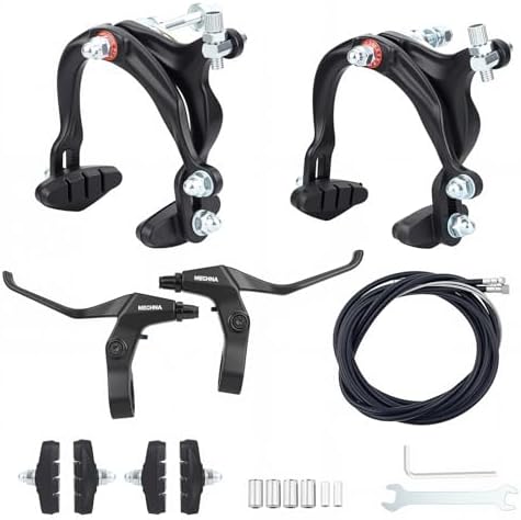 MEGHNA Bike Caliper Brake Set Aluminum Alloy Front and Rear Bike Brake Lever C Brake Set with Cables and Brake Pads Rim Brake for BMX Hybrid Bike Cruiser Bike Mountain Bike