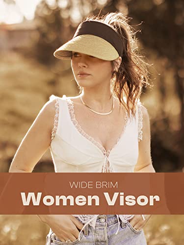 Visors For Women, Wide Brim Straw Sun Visors For Women Packable Sun Hat Womens Roll Up Ponytail Summer Beach Hats For Women (Beige) #TOP4