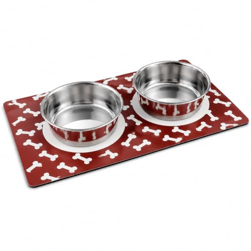 Image of Stay On Mat Stainless Steel Pet Bowl Combo with Magnetic Base | Double Feeding Bowl Combo for Providing Food and Water to Beloved Dog, Puppies & Cats (Stay on Mat, 940ml)