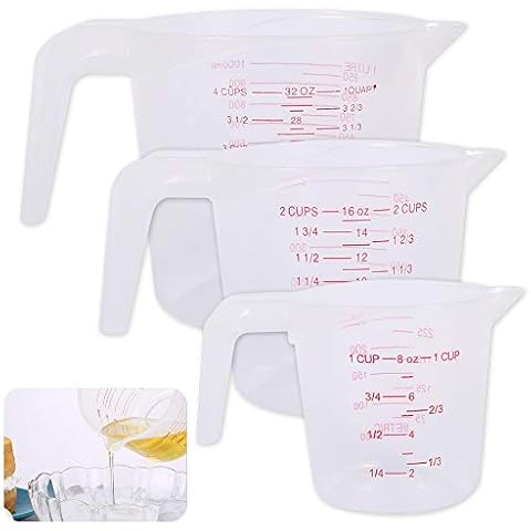 Measuring Cups ABS Plastic Set of 3 Stackable Handled Measuring Jugs 250ML/500ML/1000ML for Baking Kitchen Tools, Microwave Safe Cover