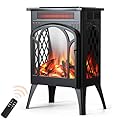 Rintuf Small Electric Fireplace Heater, 1500W Infrared Fireplace Stove with 3D Flame Effect, Adjustable Thermostat, 8H Timer, Remote Control, Freestanding Space Heaters for Indoor Use Large Room Safe