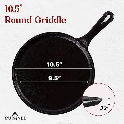 Cast Iron Round Griddle Pan - 10.5"-inch / 26.67cm Flat Skillet Crepe Maker + Silicone Handle Cover - Pre-Seasoned Oven Safe Cookware - Indoor/Outdoor - Grill, Stove Top and Induction Safe - Image 3