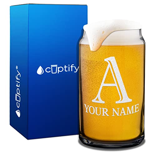 Personalized Drinking Glasses Monogram Initial Letter A Etched 16 oz Etched Beer Can Glass Unique Birthday Gift for Friends, Family, Coworker, Souvenirs