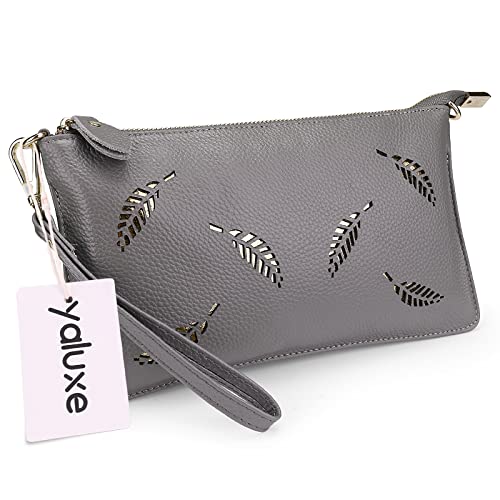 Image of YALUXE Genuine Leather Wristlet Handbags Purses Cell Phone Pocket Clutch Wallet Crossbody Bags for Women