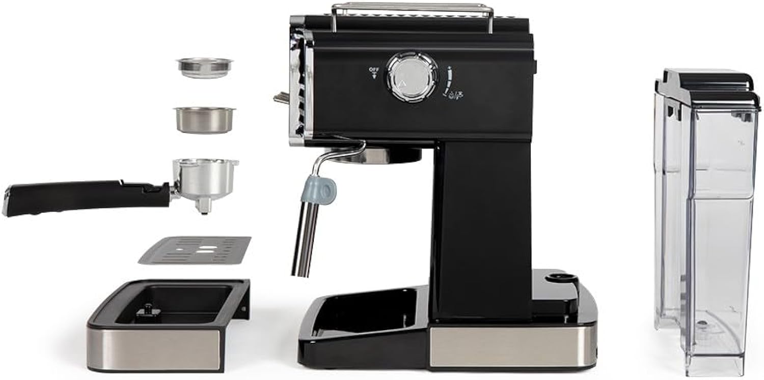 LIVOO | Macchina da caffè espresso | DOD174N - 15 Bars, Riscaldatore Thermoblock | Ugello Vapore per Cappuccino, Latte Calda | Look Retrò Nero, 1350W LIVOO | Macchina da caffè espresso | DOD174N - 15 Bars, Riscaldatore Thermoblock | Ugello Vapore per Cappuccino, Latte Calda | Look Retrò Nero, 1350W