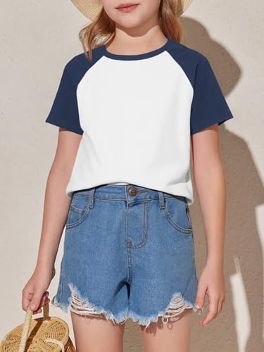 Image of Imily Bela Kids Girls T Shirts Casual Raglan Short Sleeve Crewneck Color Block Summer Tees 5-14 Years