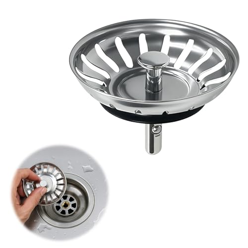 DmDoyy Bouchon Evier Cuisine, Filtre pour Éviers De Cuisine, Bouchon Evier Universel en Acier Inoxydable, Ne Se Bouche & Ne Déborde Pas (80mm)