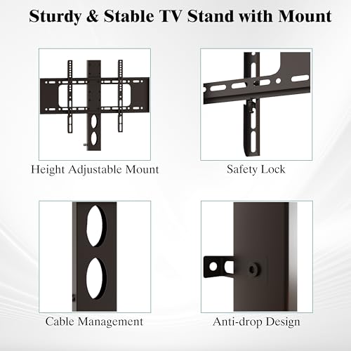 Image of 63 inch W TV Stand with Mount for 50,55,65,75 inch TV,Entertainment Center with Power Outlet and Led Lights,Height Adjustable TV Console Table with Open Storage Shelves and Fabric Drawers (Black)