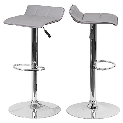 Modern Bar Stools Chrome Finish Pu Leather Kitchen Dining Bar Chairs Pneumatic Adjustable Contemporary Backless Seat 360 Degree Swivel Stool Home Office Furniture - Set Of 2 Grey #1951 #TOP22