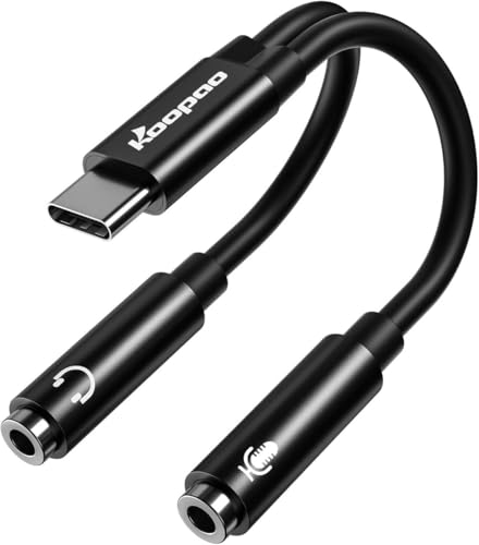 Koopao TA28B-TPE-BK-US Usb C To 2 Trs 3.5Mm Headphone Mic Splitter Adapter cover