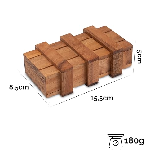 Schatztruhe mit 2 Geheimfächern - Schatzkiste - Zauberkiste - Trickkiste - Denkspiel - Knobelspiel - Geduldspiel - Logikspiel aus Holz