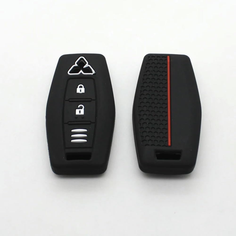 for Mitsubishi Outlander 2022 2023 2 Button Silicone Car Key Case Fob Cover Shell Keychain Remote Key Hold Accessory-Black Cover