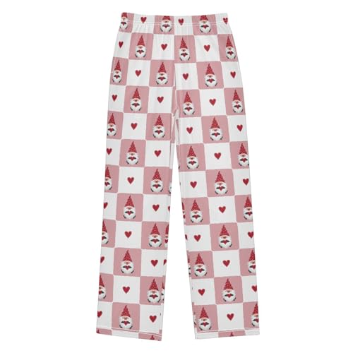 Gnome Love Heart Plaid Boys Long Pants Soft Trousers Elastic Waist Kids Lounge Bottoms with Pockets S-XL