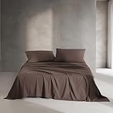 Calvin Klein - King Bed Sheets, Relaxed Garment Washed Cotton Percale Bedding Set with Matching Pillowcases, Deep Pockets, Oeko-TEX Certified (Washed Percale Earth Brown, King)