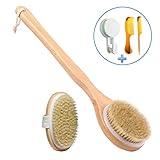 VASLON Bath Body Brush Boar Bristles Exfoliating Body Massager with Long Wooden Handle Back Brush Shower Brush VASLON