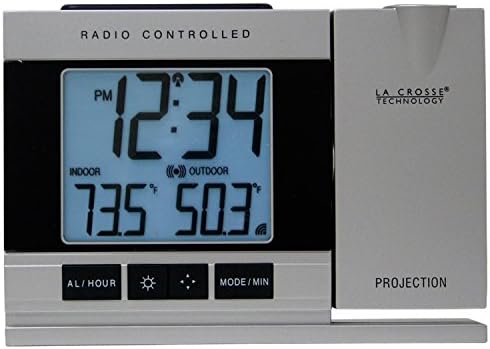 La Crosse Technology WT-5220U-IT-CBP Black Atomic Projection Alarm Clock with Temperature, 8 Fluid Ounce, Grey