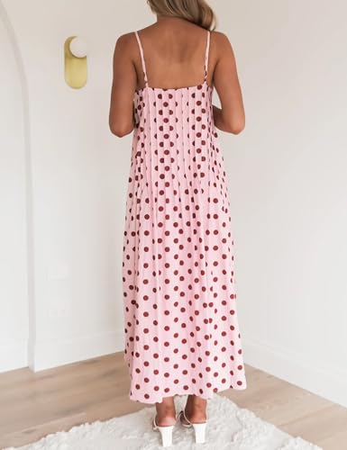 Image of Anoumcy Summer Pleated Maxi Dresses for Women 2026 Spaghetti Strap V Neck Vacation Beach Long Flowy Boho Sundress