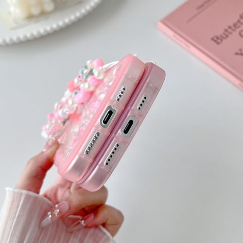 Coque iPhone 15 Plus antichoc turquoise avec perles et cordon - 5