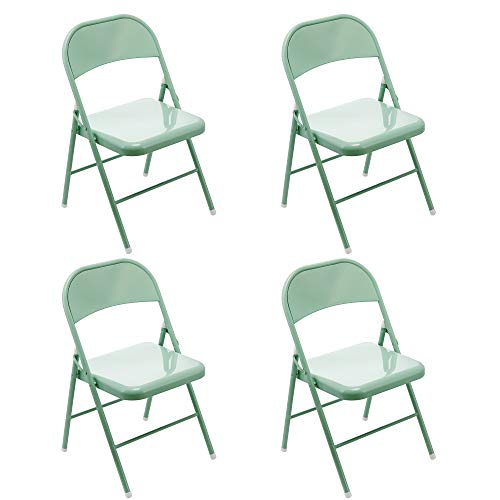 LeChamp Metal Folding Chairs Strong Metal Frame Camping Office Chair Space Saving Desk Chair for Guest, Visitor & Conference Temporary Seat Green 4 Pack Chairs…