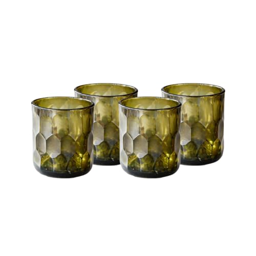 IWAS Upcycled Large Honeycomb Textured Drinking Glasses, Short 8.45 OZ