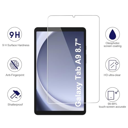 SIBEITU 2 Pack Screen Protector for Samsung Galaxy Tab A9 2023, 8.7 Inch HD Clear 9H Hardness Tempered Glass Film for Galaxy Tab A9, Scratch Resistent, Touch Sensitive, No Air Bubbles