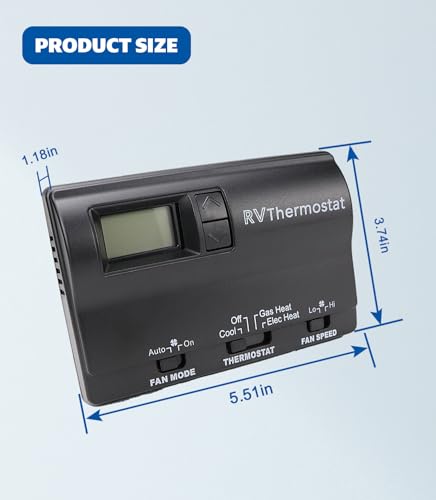 Image of USTAR Upgraded RV 6536A3351 Digital Thermostat Compatible with Coleman Mach, Two-Stage Digital Thermostat Fit for Heat Pump and Gas Furnace, Wall-Mounted Black