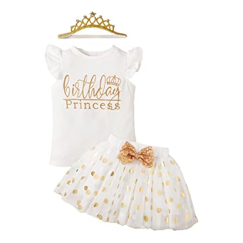 LYSMuch Girls Birthday Outfit Birthday Girls Shirt Princess Tutu Tulle Skirt Headband (Princess White,6-7Years) Cover