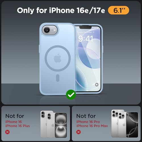 Image of Miracase for iPhone 16e case & iPhone 17e Case for MagSafe [with 2x9H+ Screen Protectors] TOP Military-Grade Protection Shockproof with Velvet Touch for iPhone 16e /17e Phone Case 6.1 inch, Light Blue