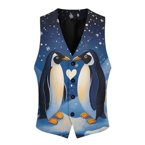 Penguins Love Heart Snowflakes Men's Formal Suit Vest for Business Formal Or Casual Dress Waistcoat Wedding4
