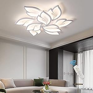 Eiinee Plafonnier LED Moderne, Plafonnier salon à Encastrer en Forme de Fleur Dimmable avec Télécommande, Lustre de Plafond Pétale Acrylique 75W pour Chambre Salon Salle à Manger Foyer (Blanc 9 Têtes)