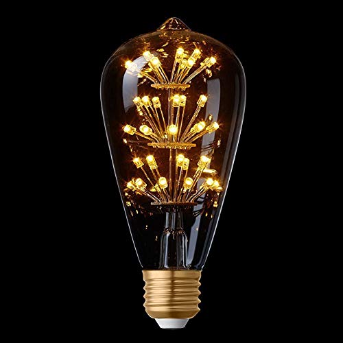 PIANUO Vintage Edison E27 Led Ampoule Feux d’artifice ST64 Ampoule Firework Décorative 3W 2200K Dimmable Couleur Blanc Chaud Cover