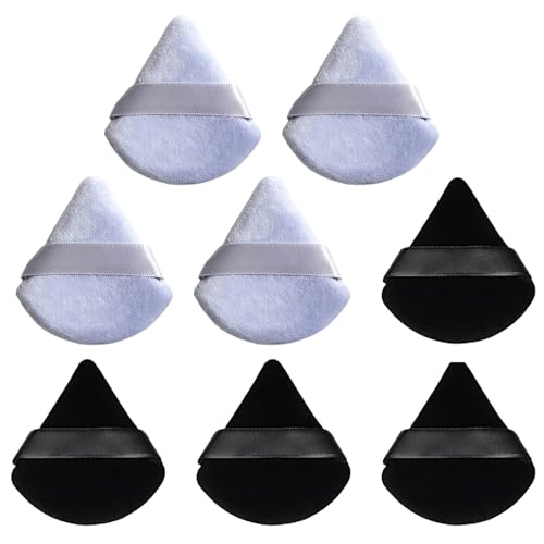 8 Pcs Powder Puff Face Triangle 2 Colors Face Makeup Puff Wet Dry Dual-Use Face Powder Puff for Under Eye Makeup Applicator(Grey&Black)