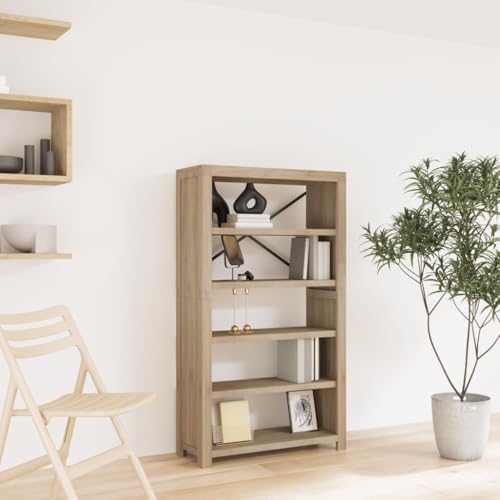 prissent Librería de 5 estantes de 80 x 30 x 140 cm de madera maciza de acacia, estantes de madera, estantes industriales, vitrina de exhibición de suelo, mueble multiusos con estantes, librerías