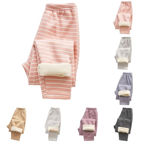 Girls Fleece Lined Striped Leggings Kids Winter Thick Warm Cotton Tights Footless Thermal Soft Stockings Pantyhose