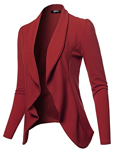 SSOULM Women's Long Sleeve Classic Draped Open Front Lightweight Blazer BRIGHTBURGUNDY L
