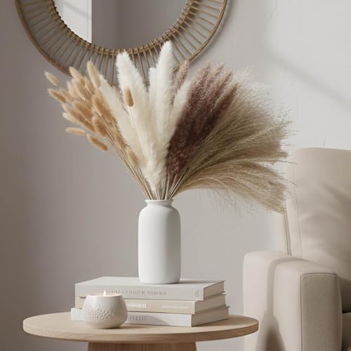 Image of TIED RIBBONS Set of 100 Pcs Natural Dried Pampas Grass Contains Real Rabbit Bunny Tail Reed Pampas - Boho Bouquet Artificial Flowers for Table Vase, Party Wedding & Home Decoration (17 inch Length)
