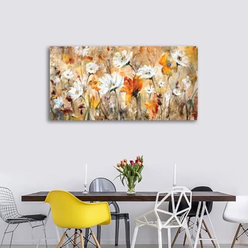 Image of VEAEE Flowers Wall Art for Living Room Abstract Floral Canvas Pictures Modern Daisy Canvas Painting Artwork Prints Bedroom Kitchen Office Home Wall Decor Framed Ready To Hang 20 inchx 40 inch