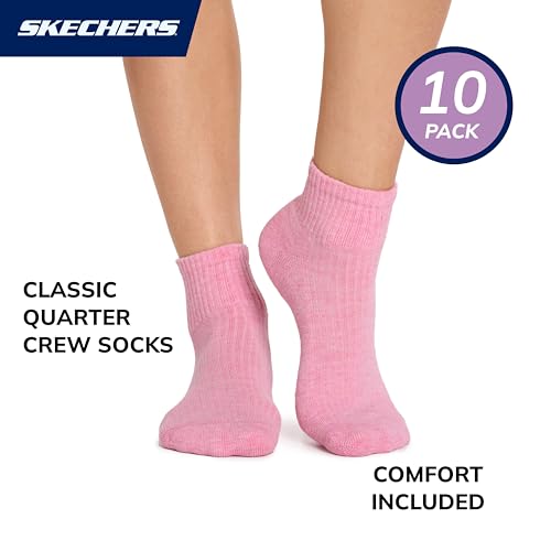 Image of Skechers Women's 10-pack Half Terry Classic Quarter Crew Socks, Comfort-fit & Cushioned Footbed