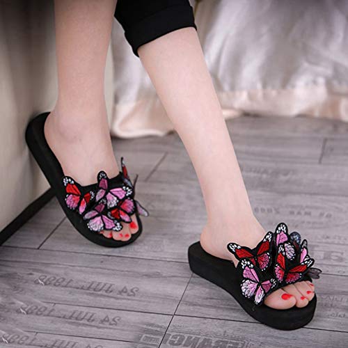 Image of MIOKE Summer Flat Slide Sandals For Womens Butterfly Platform Low Heel Comfy Nonslip Casual Beach Sandals