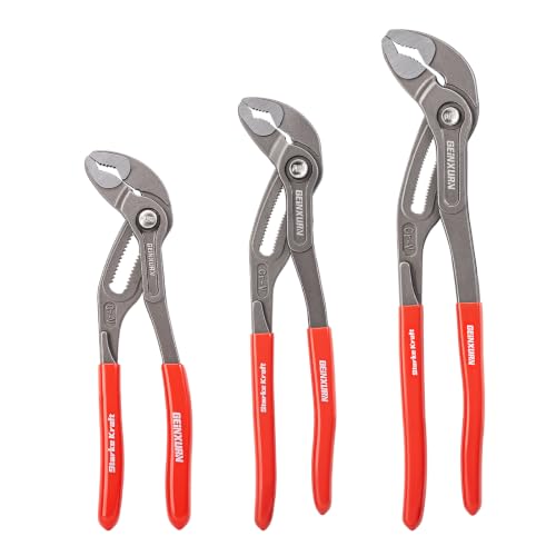 GEINXURN 7/10/12-Inch Water Pump Pliers Set, 3PCS Groove Joint Pliers V-Jaw with Push-Lock, Fast Adjustable Slip Joint Pliers Set for Plumbing, Home Repair, and Pipe Fittings