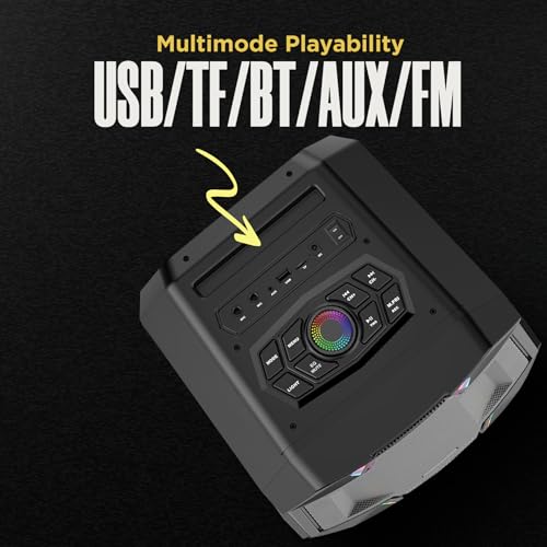 Image of Intex Boombox 80W DJ Party Speaker | Upto 3 Hour Playback Time & Wireless Karaoke Mic | 7 Mode RGB Lights, Dynamic Bass and Sound Effect | LED Display, TWS Function & Remote Control (Black)