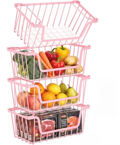 SUNALLY Stackable Storage Bins 4 Pcs Wire...