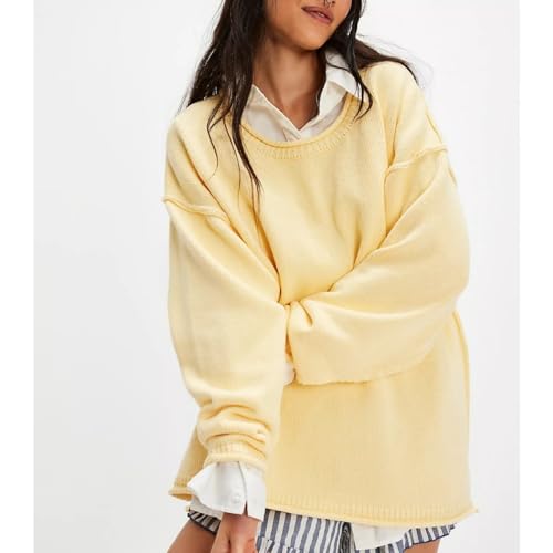 Womens Casual Oversized Sweater Reverse Seam Crew Neck Long Sleeve Knit Tops Loose Fit Pullover Sweaters2