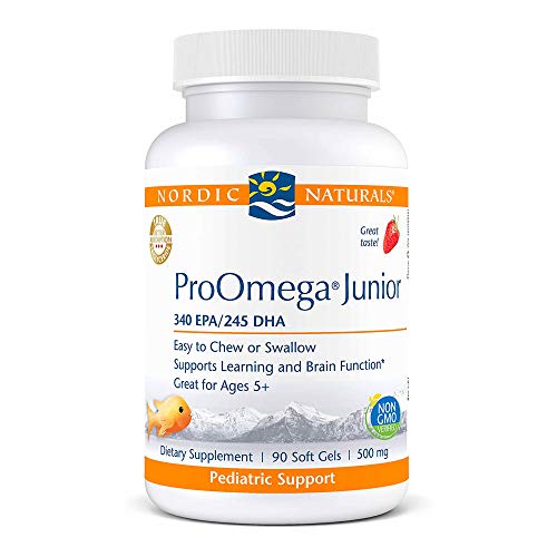 Nordic Naturals ProOmega Junior - Fish Oil, 340 mg EPA, 245 mg DHA, Support for Healthy Neurological, Nervous System, Eye, and Immune System Development*, Strawberry Flavor, 90 Soft Gels