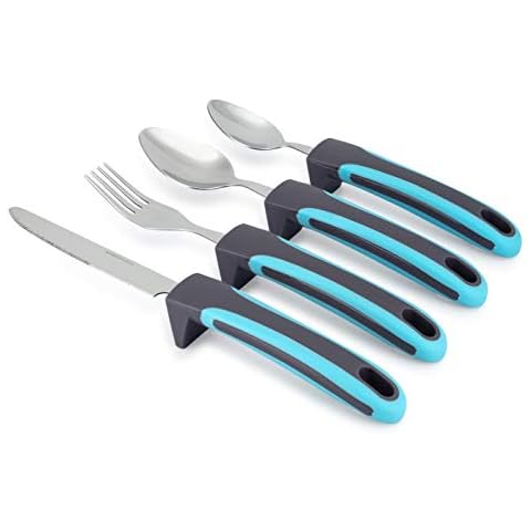 Adaptive Utensils WEIGHTED (4-Piece Set) Non Slip Wide Handles for Hand Tremors, Arthritis, Parkinson’s Disease or Elderly use | Cutlery Silverware - Knife, Fork, and Spoons Cover