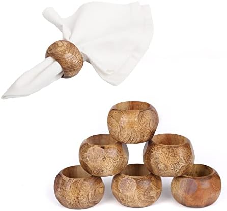 India Craft Rustic Handcrafted Wooden Napkin Rings Set of 8 for Farmhouse, Thanksgiving,Christmas,Harvest etc-Handcrafted by Indian Artisans (8), Natural Wood